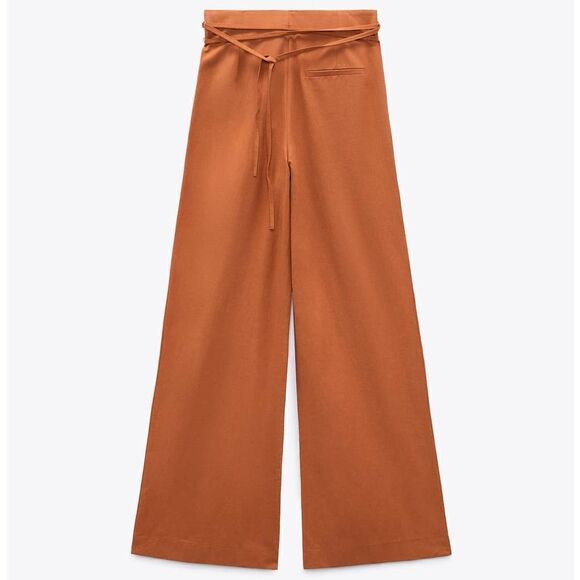 Zara Full Length Linen Blend Pants Brown - Picture 9 of 11